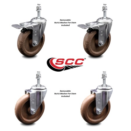 Service Caster 5 Inch High Temp Glass Filled Nylon 10mm Stem Caster Total Lock Brakes SCC, 2PK SCC-TSTTL20S514-GFNSHT-M1015-2-S-2